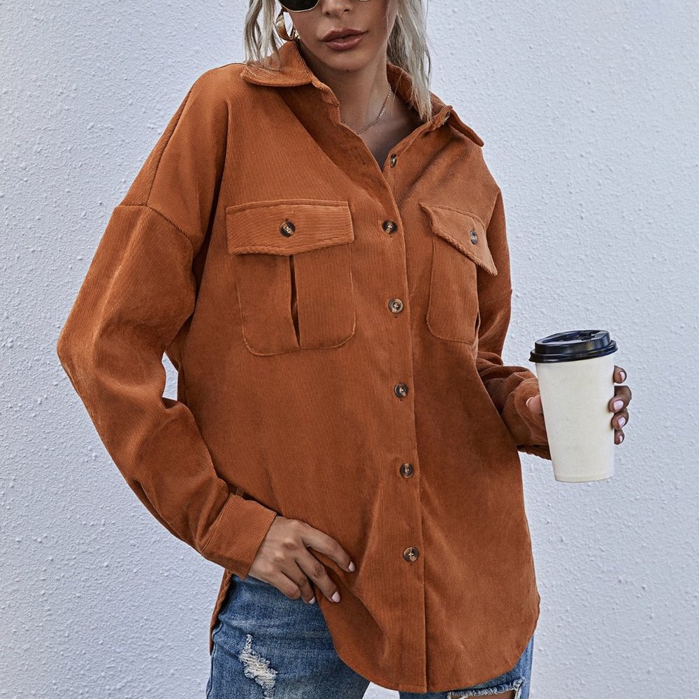 CASUAL DOLLZ Rusty Brown Boyfriend oversized Butto - Picture 3 of 7
